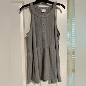 NWT Ava James Gray Waffle Knit Flowy Tunic / Tank - 1X